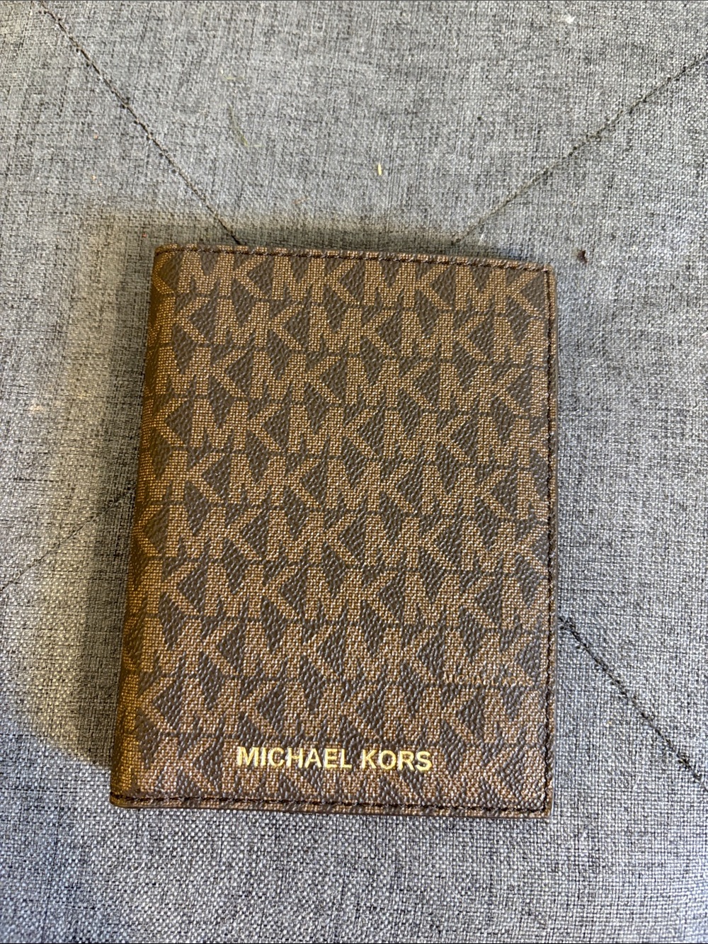 Michael Kors Brown MK Monogram Passport Cover with Gold Logo